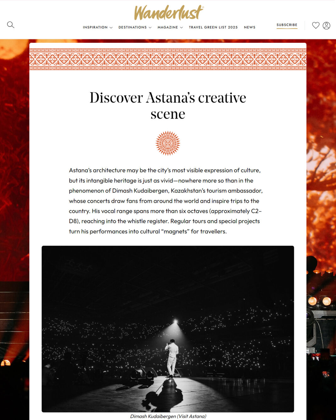 «Выступления Димаша Кудайбергена являются магнитами для путешественников»: в британском издании вышла статья об Астане «Выступления Димаша Кудайбергена являются магнитами для путешественников»: в британском издании вышла статья об Астане